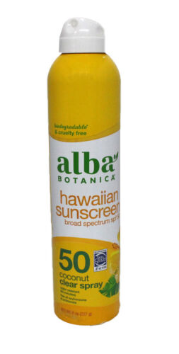 Alba Botanica Hawaiian Sunscreen SPF 50 Coconut Clear Spray 8 Ounce - Picture 1 of 2
