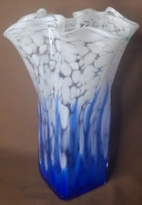 Vase Multi Blue White  Clear Splash of Teal Art Glass Vintage