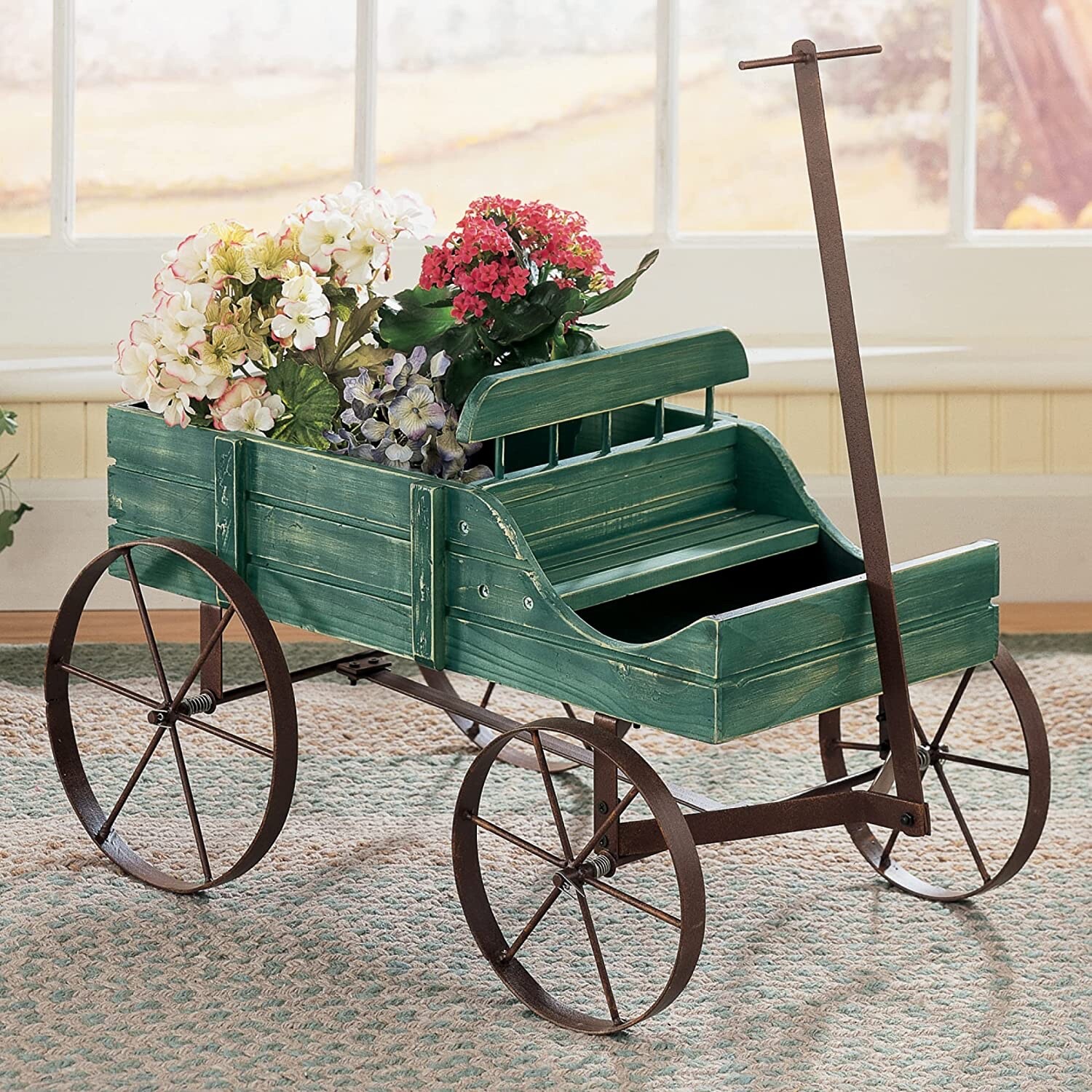 Amish Garden Wagon w/ Moving Wheels Flower Planter Outdoor Yard Art