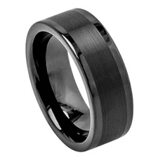 Tungsten Ring Band Pipe Cut Brushed Center High Polished For Men & Women