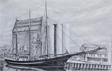 Gaffelschoner Veliero Regina Maris Travemünde Disegno Matita 1993