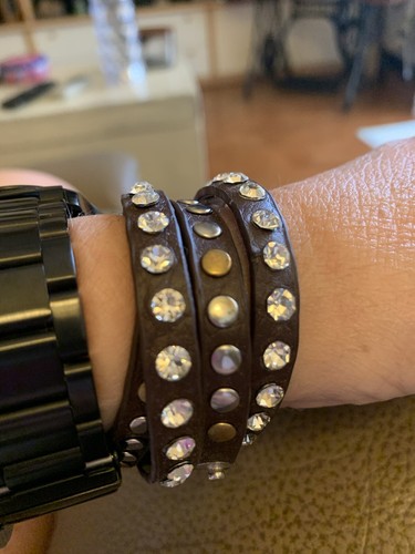 bracciale bracciali pelle nappa cuoio borchie Cristalli perle Multigiro - Foto 3 di 24