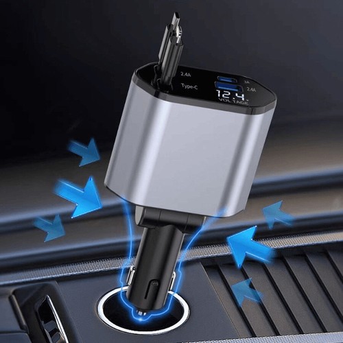 Retractable Car Charger USB Type C Cable For IPhone Samsung Fast Charge Adapter - 第 13/14 張圖片