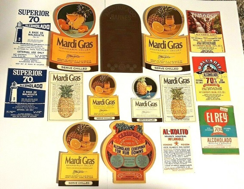 Lot 15 Old UNUSED PUERTO RICO LIQUOR LABEL Set Rum Alcohol Ron 1940 Sello Stamp