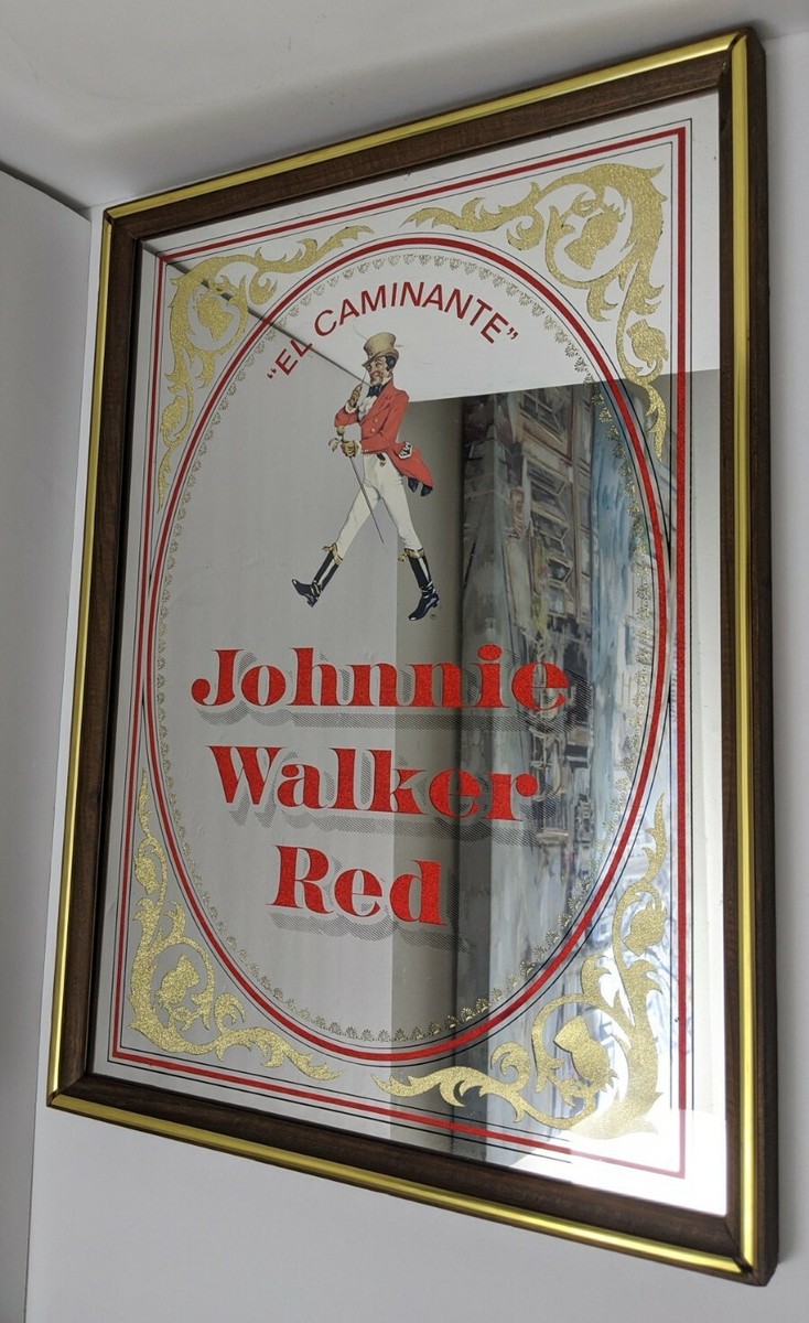 Vintage Johnnie Walker Red Mirror Sign Whiskey Scotch Liquor Man