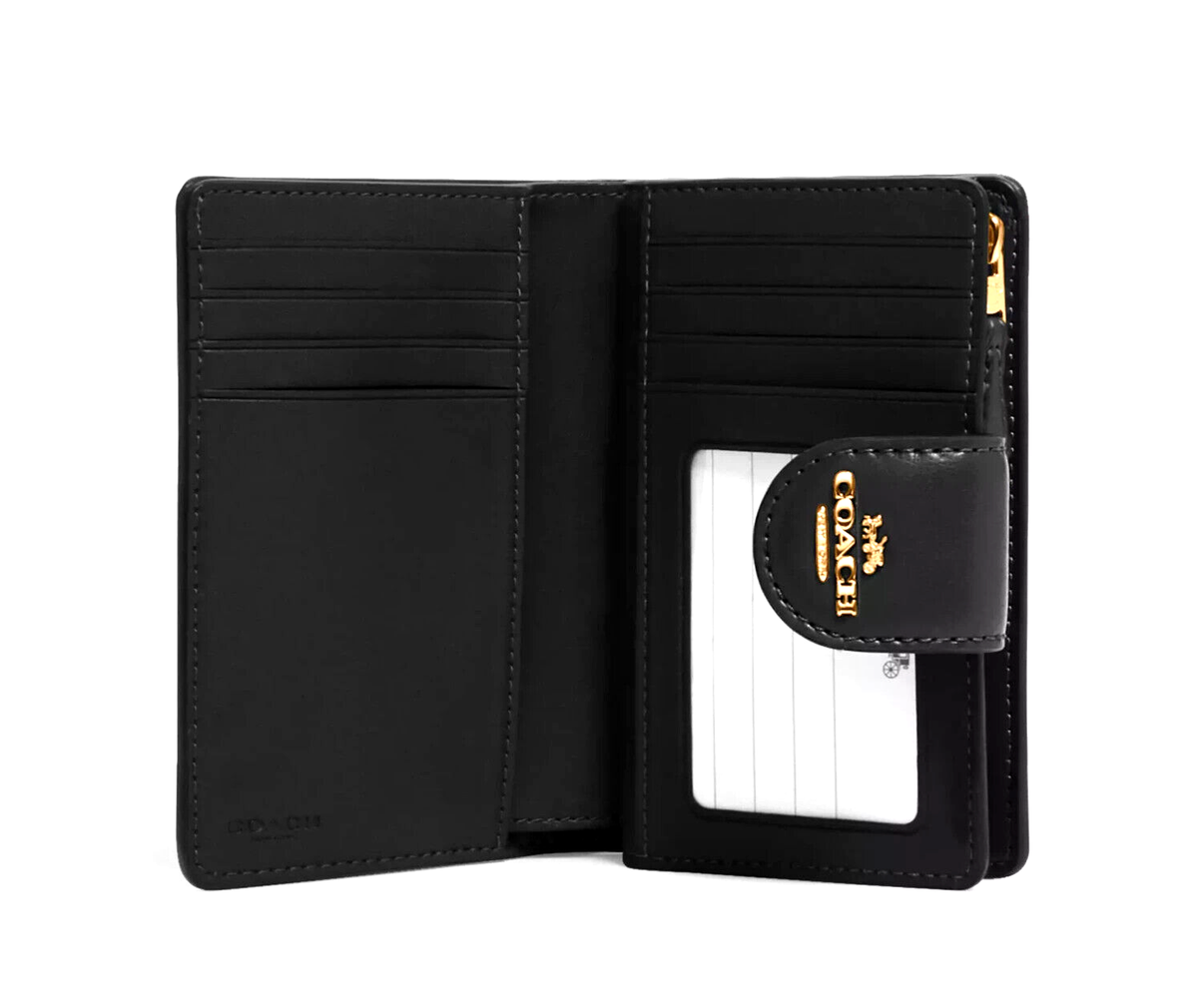 Coach Medium Corner Zip Wallet Signature Canvas Khaki/Black