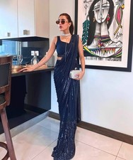 New Party Wear Navy Blue Georgette Saree With Japan Satin Blouse For Women