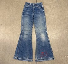 Vintage 60s-70s Unique Faded Wrangler Bell Bottom Flare Jeans with Embroidery