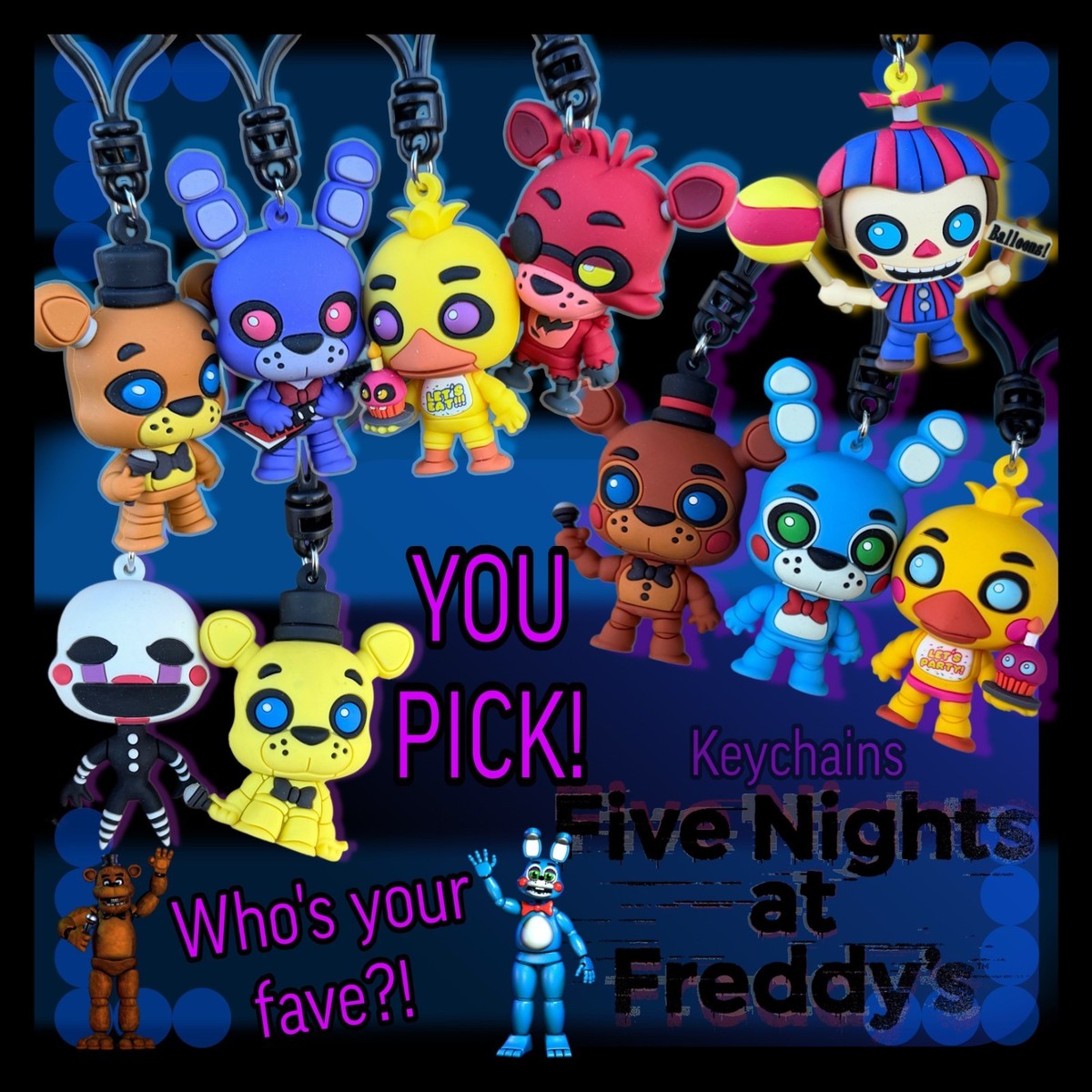 Five Nights at Freddy's FNAF Figural Bag Clip Series 1 YOU PICK 3D