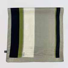 Vintage DECO 100 Silk Scarf Mod Geometric Stripes Grey Green Navy 53x13.5