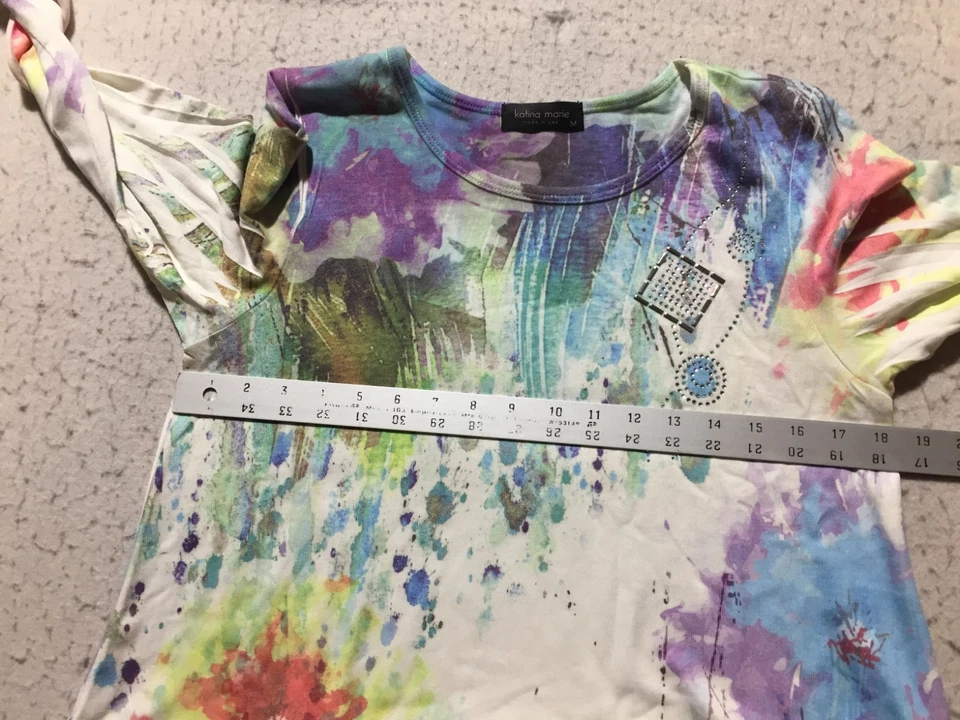 Katina Marie T Shirt Womens M Medium Multicolor Splatter Crew Neck 3/4 Sleeve - Image 4 of 4