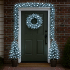Outdoor Christmas Decoration Set 4pc Pre-Lit Luxury Xmas Garland Wreath Trees