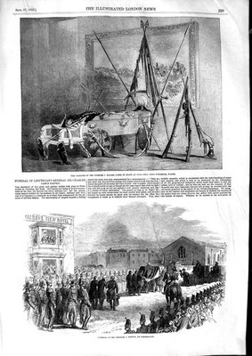 Original alter antiker Druck 1853 Beerdigung Charles Napier Oaklands Purbroo 19.