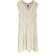 Rabbit Rabbit Rabbit Cream Beige Lace VNeck Knee Length Boho Dress Plus Size 16W