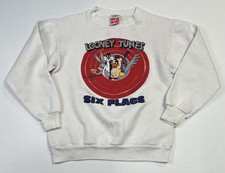 Vtg Six Flags Looney Tunes Youth L Sweatshirt Taz Bugs Bunny That All Folks Logo