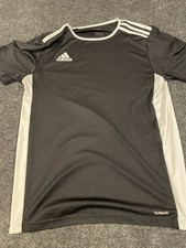 Adidas Climalite Training Shirt Mens Small Black 3-Stripe Workout Tee 18.5x26