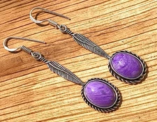 Sale Charoite Gemstone Dangle Drop Earring 925 Sterling Silver Plated Jewellery