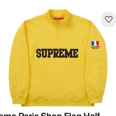 Supreme Paris Shop Flag Half Zip Hooded Pullover Fleece Yellow 