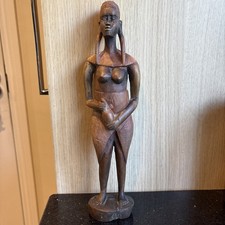 Vintage Carved Hardwood Tribal African Lady Figurine 12”