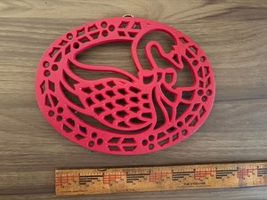 Trivet Christmas Goose with Bow Red Cast Iron Avon