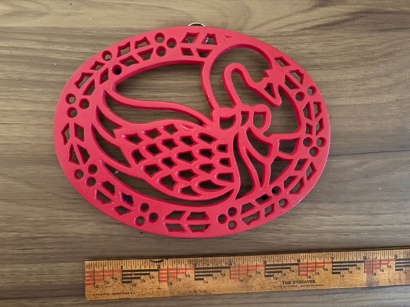 Trivet Christmas Goose with Bow Red Cast Iron Avon