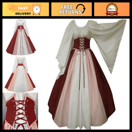 Renaissance Medieval Costume Dress for Women - Gothic Retro Gown with Trumpet Sl