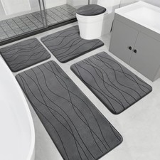 Memory Foam Grey Bathroom Rug Sets 5 Piece, Ultra Absorbent Bath Mat for