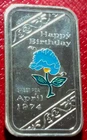1974 Happy Birthday-April-Sweet Pea Bar 1 Troy oz.999 Enamel Silver-Ceeco-810