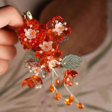 Red Liuli Flower Side Hair Clip Chinese Style Hanfu Cheongsam Hair Accessory