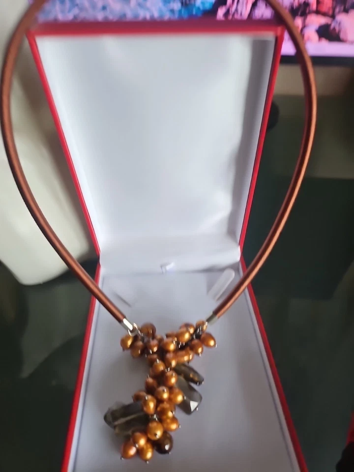 LP DESIGNER GENUINE SMOKY QUARTZ & BROWN PEARLS SILK CORD NECKLACE 27" NWOT  - Image 4 of 4