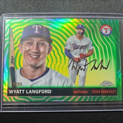 Wyatt Langford 2025 Topps Chrome Platinum Green Vibrations Refractor 19/99 #142