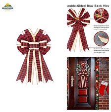 Large Christmas Wreath Bows Red Black Buffalo Plaid Ribbon Bow for Wreaths, Larg