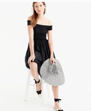 J. Crew Smocked Off the Shoulder Beach Dress Black G6009 Cover Up Size Small