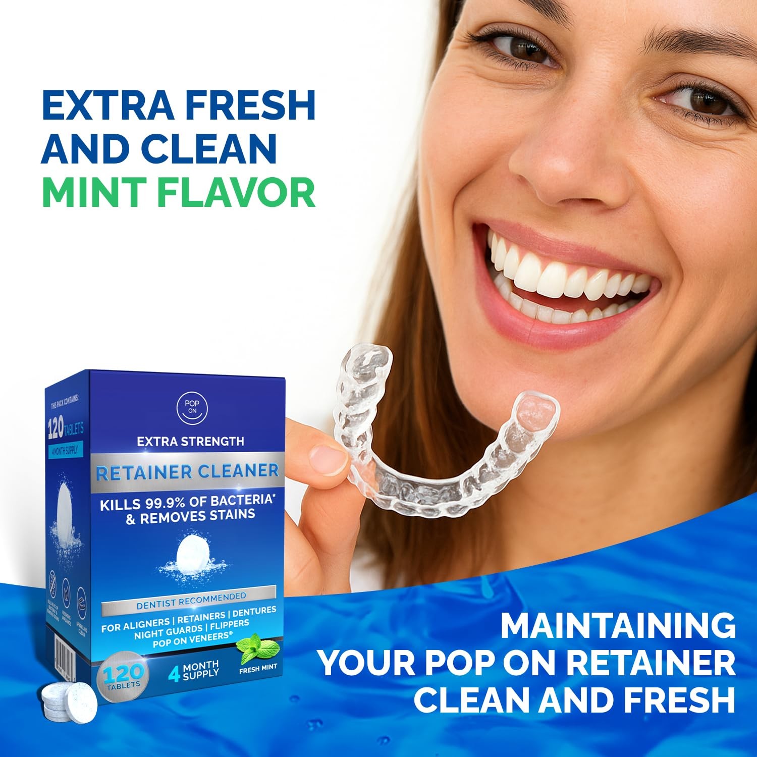 Retainer Cleaner Tablets for Invisalign Approved for Ultrasonic Cleaners -120...
