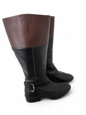 Lauren Ralph Lauren Riding Boots Marba 8B Black Brown Leather Zip Up LRL