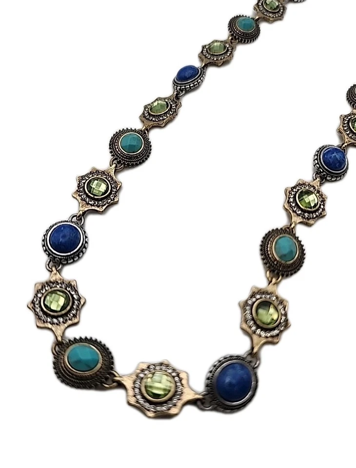 Lucky Brand Reversible Imitación Turquesa Lapislázuli Facetado Vidrio Verde Boho Western Ajustable Foto 3 de 4