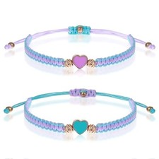 2PCS Couples Matching Heart Bracelets Adjustable Braided Friendship Bracelet