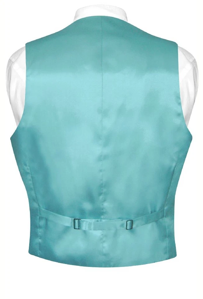 Biagio Men's SILK Dress Vest & NeckTie Solid TURQUOISE AQUA BLUE  Neck Tie Set - Image 2 of 4