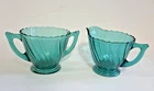 Jeanette Depression Glass Ultra Marine/Aqua Swirl Cream & Sugar - 1930's