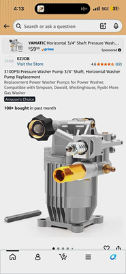 #ad EZJOB 3100 PSI 3 4in Shaft Horizontal Pressure Washer Pump for Gas Washers $50.00