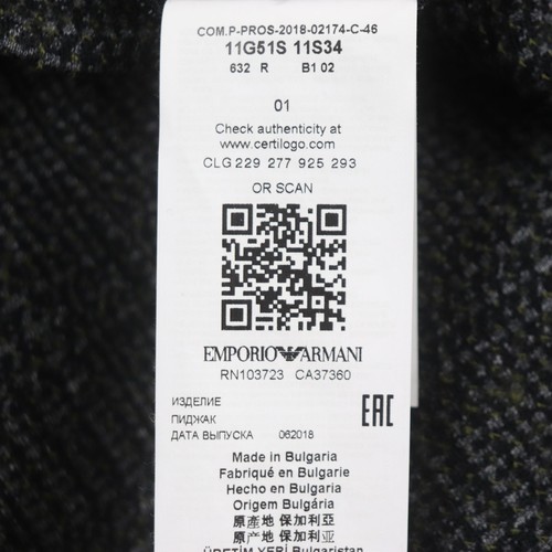 EMPORIO ARMANI Men's Single Tailored Jacket Wool Cotton Dark Gray Size 46 - Picture 7 of 9