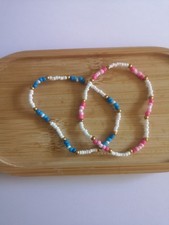 Beadedwithbrooke Pink And Blue Seed Beade Bracelet