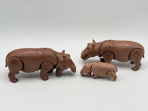 Vintage Set Of Three Playmobil Hippopotamus