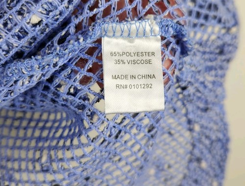 Lulu-B Open Knit Fishnet Cardigan Womens Sz M Blue Wooden Button Coastal Beach - Picture 6 of 7