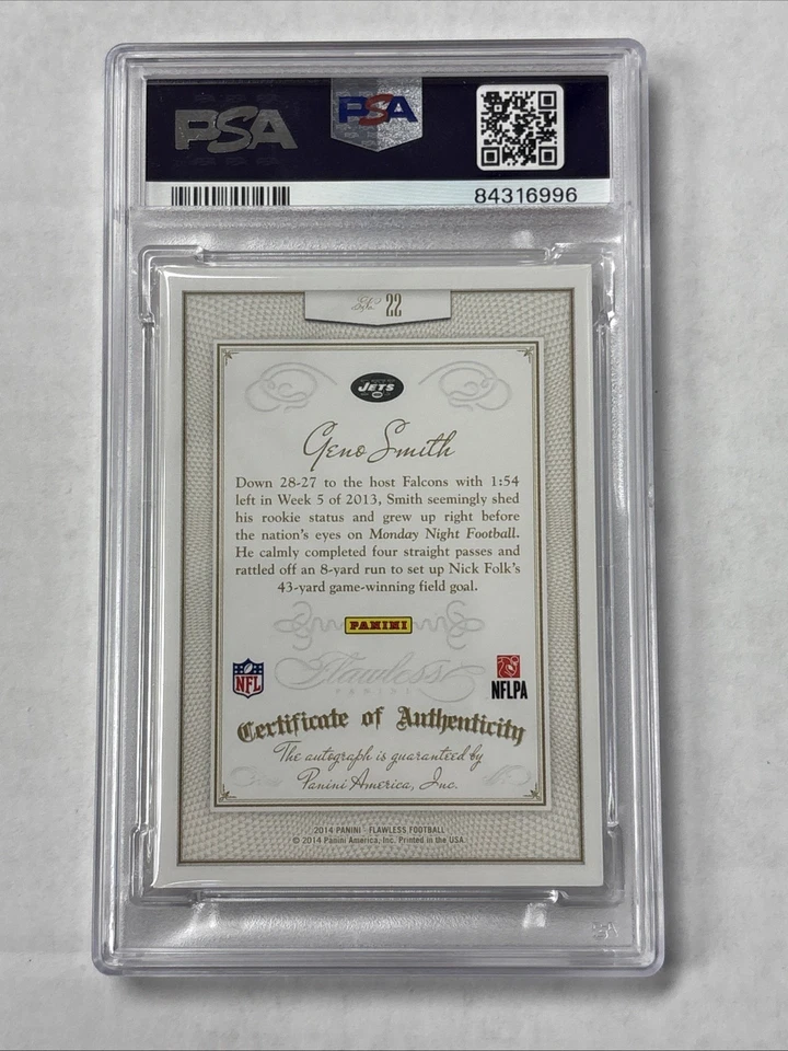 PSA 8 2014 Panini Flawless  Ruby On Card Autograph Jets #22 Geno Smith /15 - Image 2 of 2