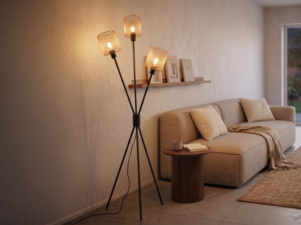 Stehlampe Stehleuchte Modern Dreibein Wohnzimmer Metall Schwarz Gold E27 159Cm-image