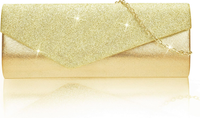Damen Clutch, Glitzer Handtasche Mit Abnehmbarer Kette, Goldene Elegant Envelope
