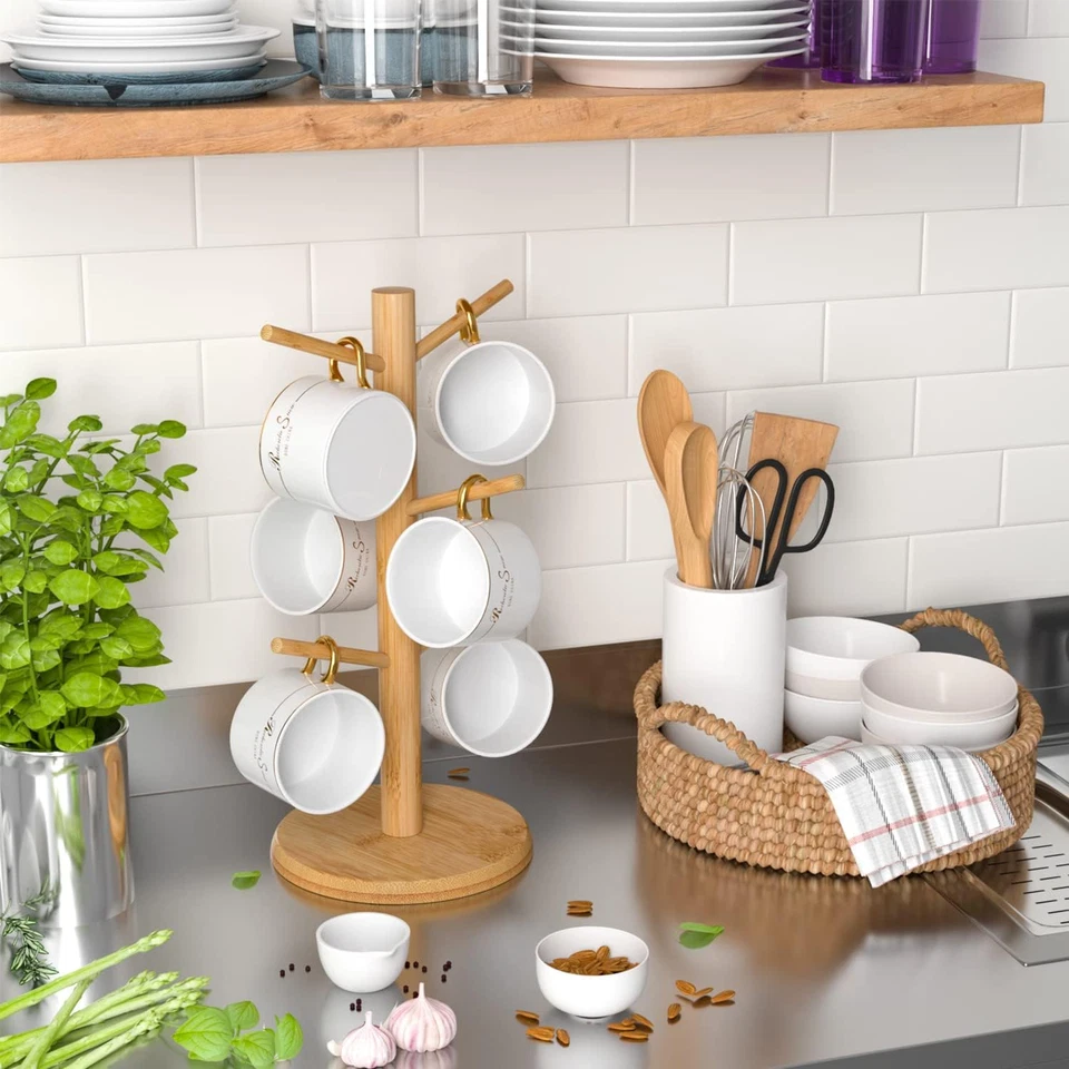 Árbol Taza Bambú - Soporte Taza Café Encimera con 6 Ganchos Foto 2 de 4