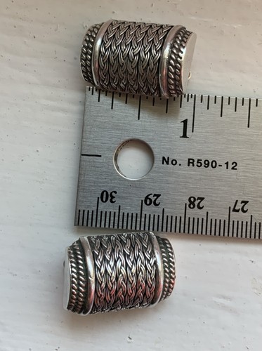 Vintage Sterling Silver Braided Clip Earrings Boxy Half Round Rope Twist - Picture 19 of 24