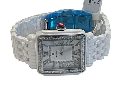 New Michele Deco Madison White Ceramic Diamond Watch MWW06T000250 - $4095